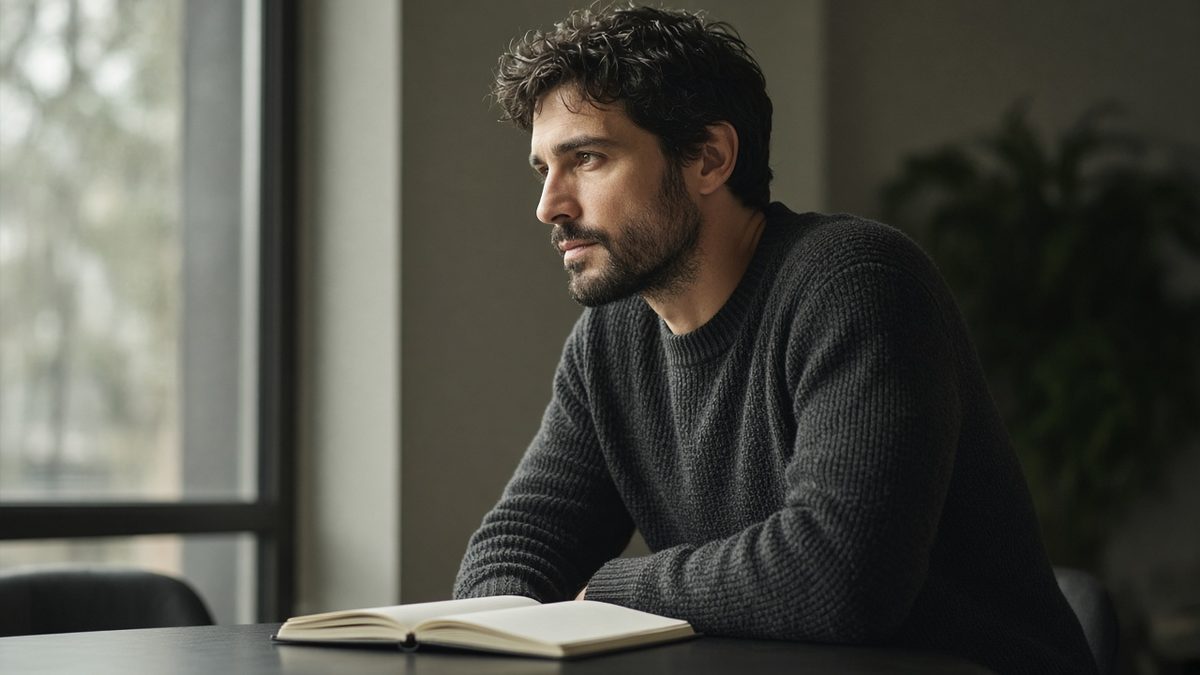 Adult man reflecting quietly by a window
